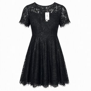 MSLG Womens L Black Floral Lace Fit Flare Midi Dress Gothic Romantic NWT